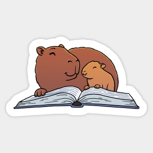 Capybara Mom Reading Book to Child Sticker